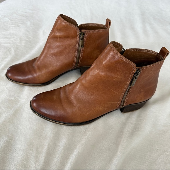 Lucky Brand Basel Women’s Size 8.5M Brown Leather Ankle Booties Side Zip - Picture 1 of 9
